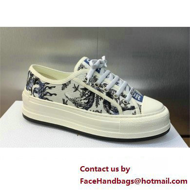 Dior Walk'n'Dior Platform Sneaker in White Cotton Embroidered with Blue Toile de Jouy Soleil Motif 2024