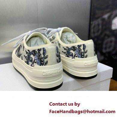 Dior Walk'n'Dior Platform Sneaker in White Cotton Embroidered with Blue Toile de Jouy Soleil Motif 2024