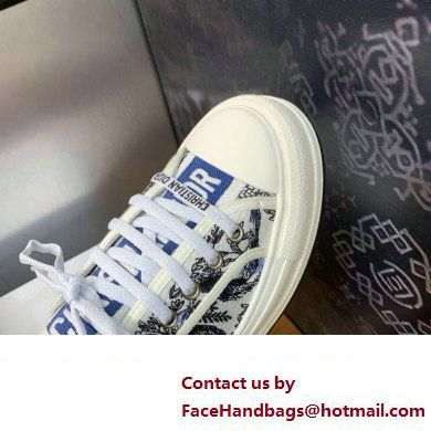 Dior Walk'n'Dior Platform Sneaker in White Cotton Embroidered with Blue Toile de Jouy Soleil Motif 2024