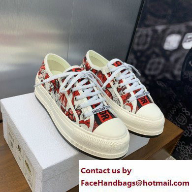 Dior Walk'n'Dior Platform Sneaker in White and Red Embroidered Cotton with Le Coeur des Papillons Motif 2024