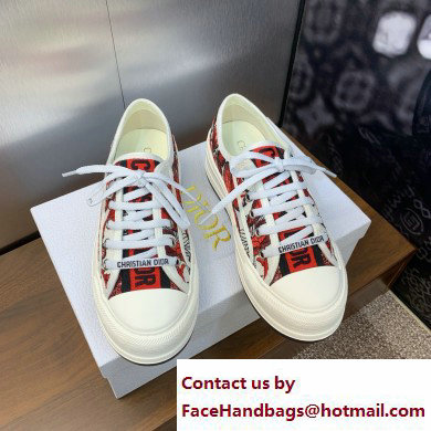 Dior Walk'n'Dior Platform Sneaker in White and Red Embroidered Cotton with Le Coeur des Papillons Motif 2024