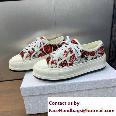 Dior Walk'n'Dior Platform Sneaker in White and Red Embroidered Cotton with Le Coeur des Papillons Motif 2024