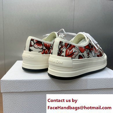 Dior Walk'n'Dior Platform Sneaker in White and Red Embroidered Cotton with Le Coeur des Papillons Motif 2024