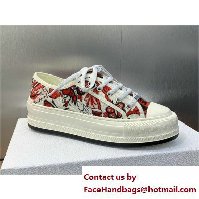 Dior Walk'n'Dior Platform Sneaker in White and Red Embroidered Cotton with Le Coeur des Papillons Motif 2024