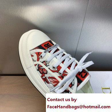 Dior Walk'n'Dior Platform Sneaker in White and Red Embroidered Cotton with Le Coeur des Papillons Motif 2024