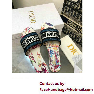 Dior White Multicolor Embroidered Cotton with Toile de Jouy Fantastica Motif Dway Slide 2024