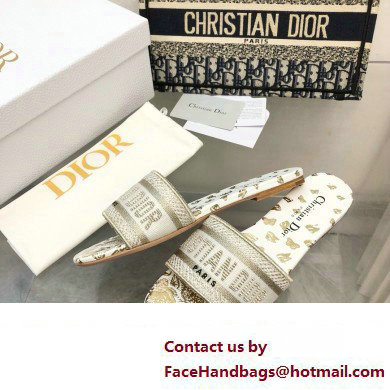 Dior White and Gold-Tone Gradient Butterflies Embroidered Cotton with Metallic Thread Dway Slide 2024