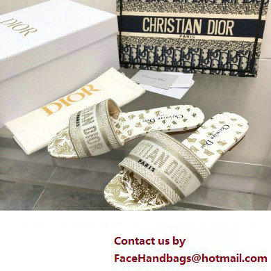 Dior White and Gold-Tone Gradient Butterflies Embroidered Cotton with Metallic Thread Dway Slide 2024