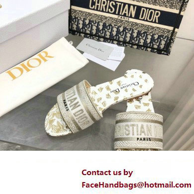 Dior White and Gold-Tone Gradient Butterflies Embroidered Cotton with Metallic Thread Dway Slide 2024