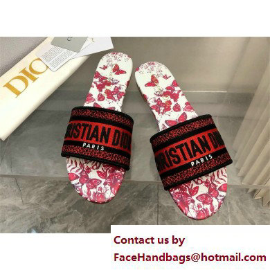 Dior White and Red Embroidered Cotton with Le Coeur des Papillons Motif Dway Slide 2024