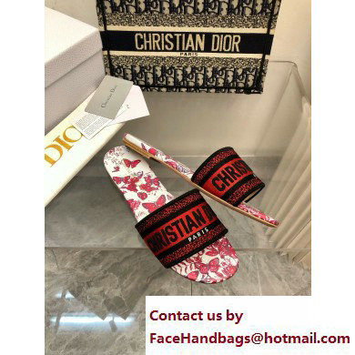 Dior White and Red Embroidered Cotton with Le Coeur des Papillons Motif Dway Slide 2024