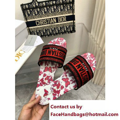 Dior White and Red Embroidered Cotton with Le Coeur des Papillons Motif Dway Slide 2024