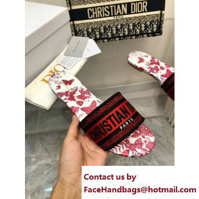 Dior White and Red Embroidered Cotton with Le Coeur des Papillons Motif Dway Slide 2024