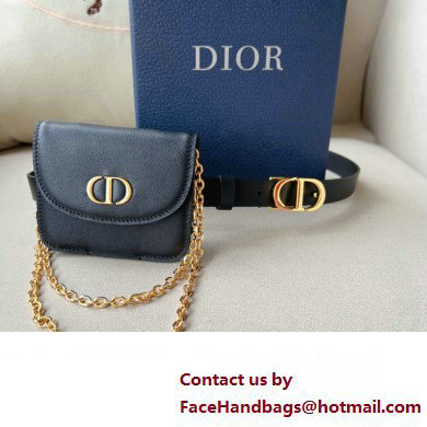 Dior Width 2cm Pouch Belt with Chain in Smooth Calfskin Black 2024