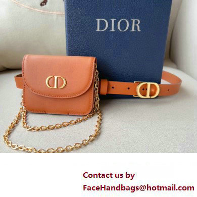 Dior Width 2cm Pouch Belt with Chain in Smooth Calfskin Brown 2024