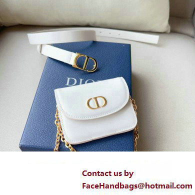 Dior Width 2cm Pouch Belt with Chain in Smooth Calfskin White 2024