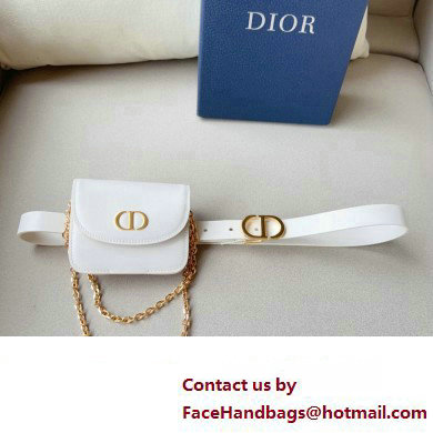 Dior Width 2cm Pouch Belt with Chain in Smooth Calfskin White 2024