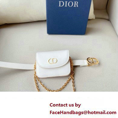 Dior Width 2cm Pouch Belt with Chain in Smooth Calfskin White 2024