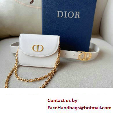 Dior Width 2cm Pouch Belt with Chain in Smooth Calfskin White 2024