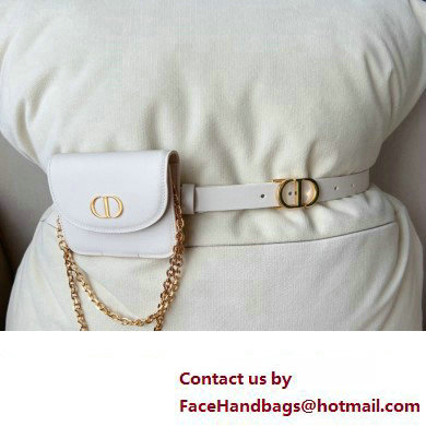 Dior Width 2cm Pouch Belt with Chain in Smooth Calfskin White 2024