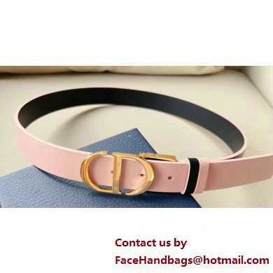 Dior Width 3cm 30 Montaigne Reversible Belt in Smooth Calfskin Pink/Black 2024