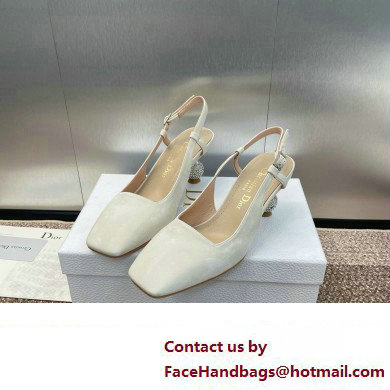 Dior heel 5.5CM LA CIGALE Slingback Pump IN WHITE VELVET 2024