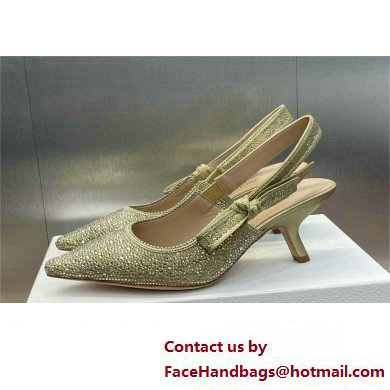 Dior heel 6.5CM J'Adior Slingback Pump IN Cotton Embroidered with Gold-Tone Metallic Thread and Strass 2024