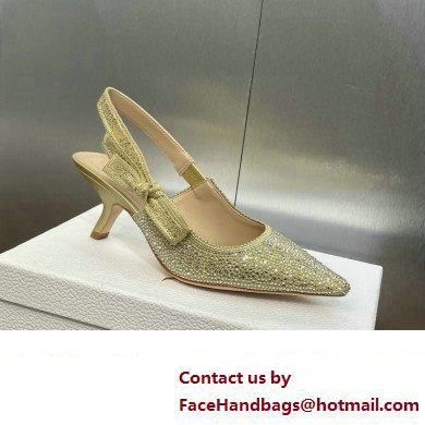 Dior heel 6.5CM J'Adior Slingback Pump IN Cotton Embroidered with Gold-Tone Metallic Thread and Strass 2024