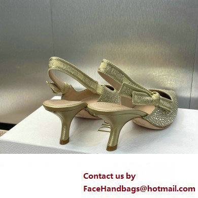 Dior heel 6.5CM J'Adior Slingback Pump IN Cotton Embroidered with Gold-Tone Metallic Thread and Strass 2024