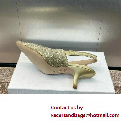 Dior heel 6.5CM J'Adior Slingback Pump IN Cotton Embroidered with Gold-Tone Metallic Thread and Strass 2024