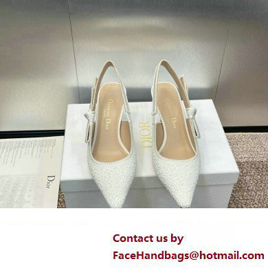 Dior heel 6.5CM J'Adior Slingback Pump IN Embroidered Cotton and White Resin Pearls 2024