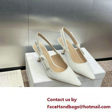 Dior heel 6.5CM J'Adior Slingback Pump IN Embroidered Cotton and White Resin Pearls 2024