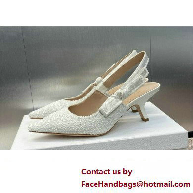 Dior heel 6.5CM J'Adior Slingback Pump IN Embroidered Cotton and White Resin Pearls 2024