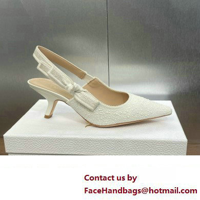 Dior heel 6.5CM J'Adior Slingback Pump IN Embroidered Cotton and White Resin Pearls 2024