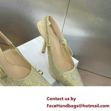 Dior heel 9.5CM J'Adior Slingback Pump IN Cotton Embroidered with Gold-Tone Metallic Thread and Strass 2024