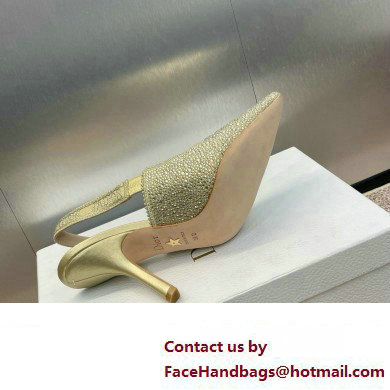 Dior heel 9.5CM J'Adior Slingback Pump IN Cotton Embroidered with Gold-Tone Metallic Thread and Strass 2024