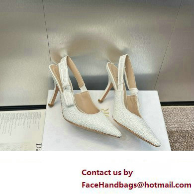 Dior heel 9.5CM J'Adior Slingback Pump IN Embroidered Cotton and White Resin Pearls 2024