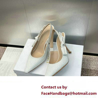 Dior heel 9.5CM J'Adior Slingback Pump IN Embroidered Cotton and White Resin Pearls 2024