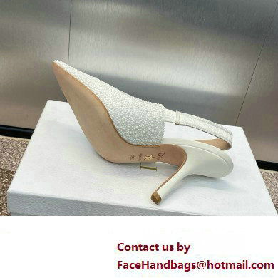 Dior heel 9.5CM J'Adior Slingback Pump IN Embroidered Cotton and White Resin Pearls 2024