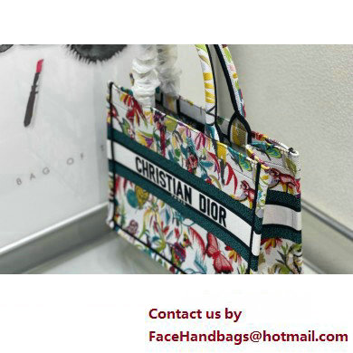 Dior medium Book Tote Bag in White Multicolor Toile de Jouy Fantastica Embroidery 2024