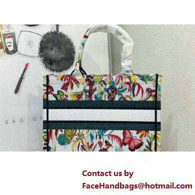 Dior medium Book Tote Bag in White Multicolor Toile de Jouy Fantastica Embroidery 2024