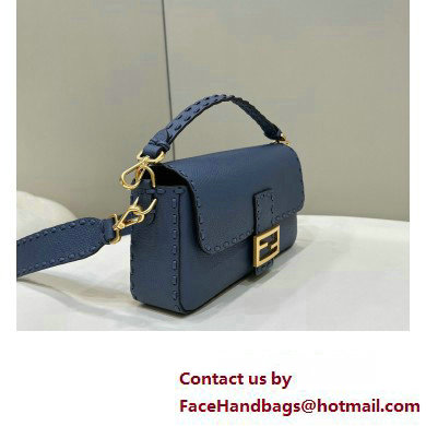 Fendi Medium Baguette Bag Blue Selleria with oversize topstitching 2024