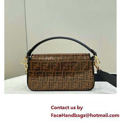 Fendi Medium Baguette Bag Brown FF jacquard fabric with sequins 2024