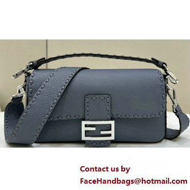 Fendi Medium Baguette Bag Gray Selleria with 612 hand-sewn topstitches 2024