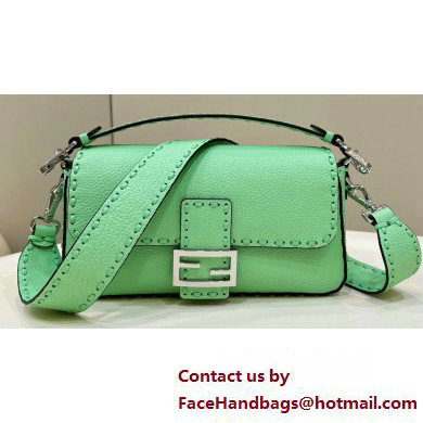 Fendi Medium Baguette Bag Green Selleria with oversize topstitching 2024