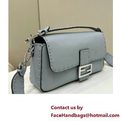 Fendi Medium Baguette Bag Light Blue Selleria with 612 hand-sewn topstitches 2024