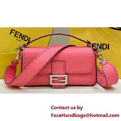 Fendi Medium Baguette Bag Pink Selleria with oversize topstitching 2024