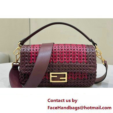 Fendi Medium Baguette Bag Red and burgundy interlaced leather and raffia 2024