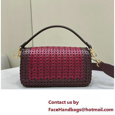 Fendi Medium Baguette Bag Red and burgundy interlaced leather and raffia 2024