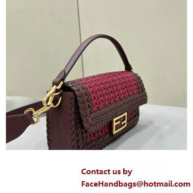 Fendi Medium Baguette Bag Red and burgundy interlaced leather and raffia 2024